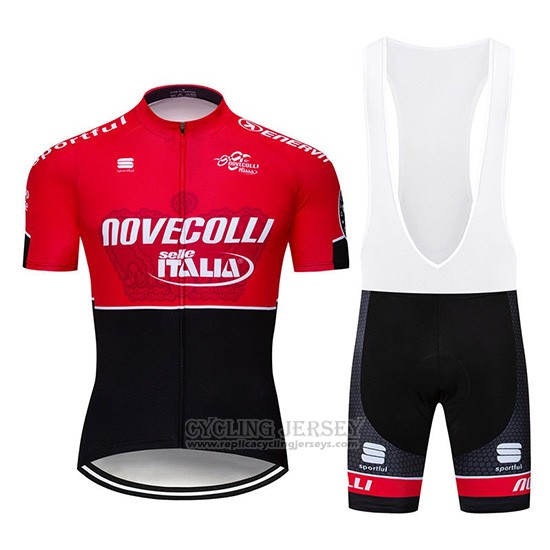 2019 Cycling Jersey Nove Colli Red Black Short Sleeve and Overalls